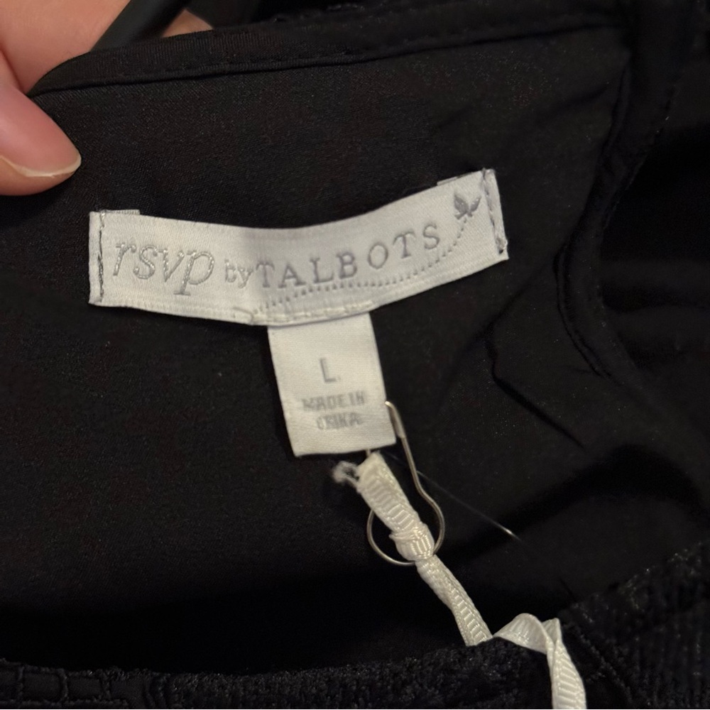 NEW $129 RSVP by Talbots Top Size L Black Geometric Blouse Lace Overlay Top NWT - Picture 7 of 8